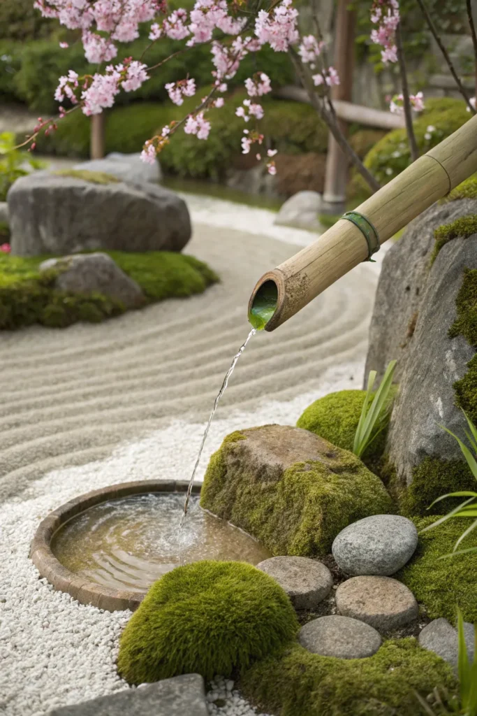 25 japanese zen garden with trickling water stre