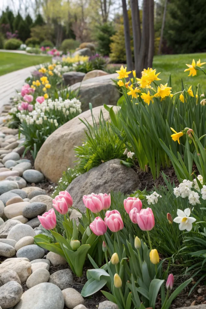 25 springtime garden border with river rocks f