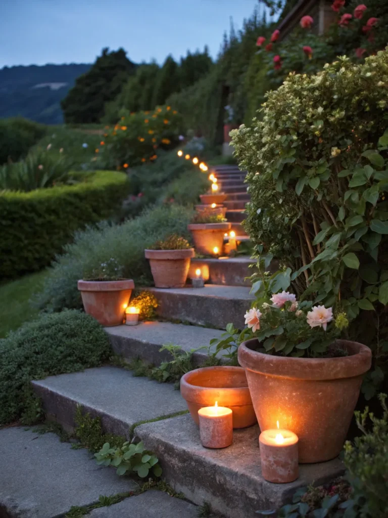 25 terracotta pots turned into rustic candle hold
