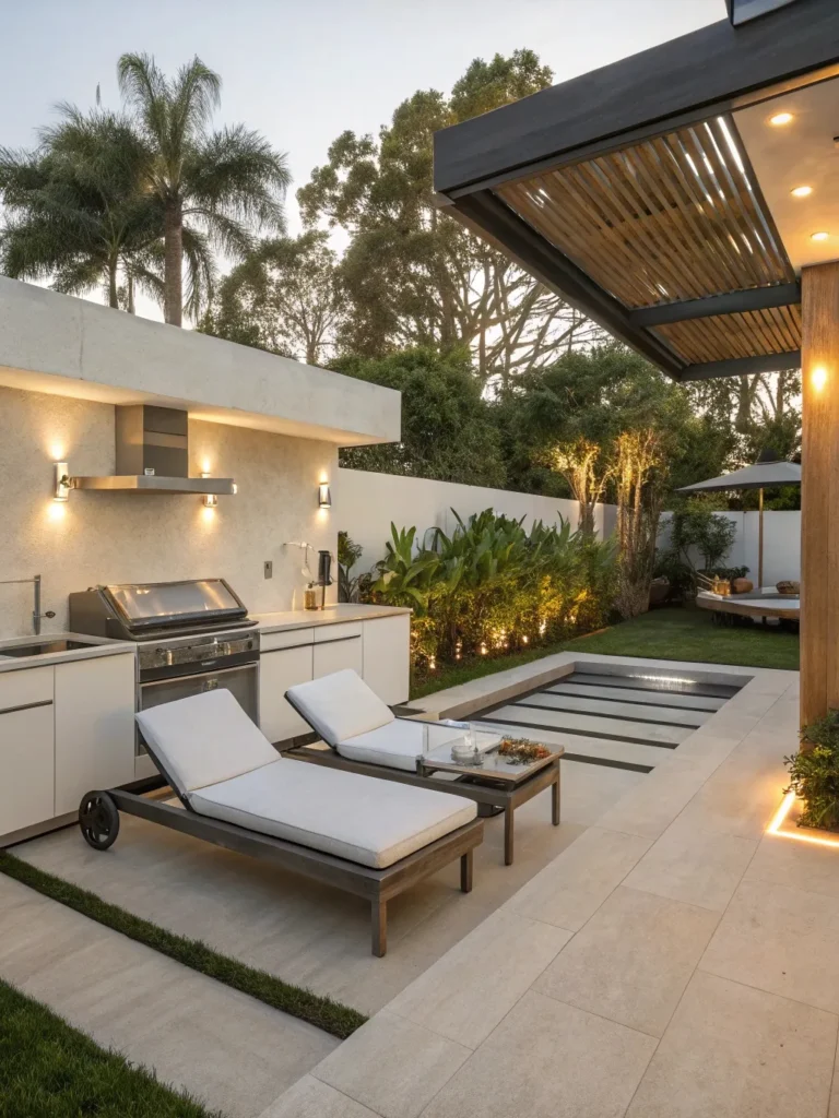 25realistic photo of a modern outdoor kitchen feat