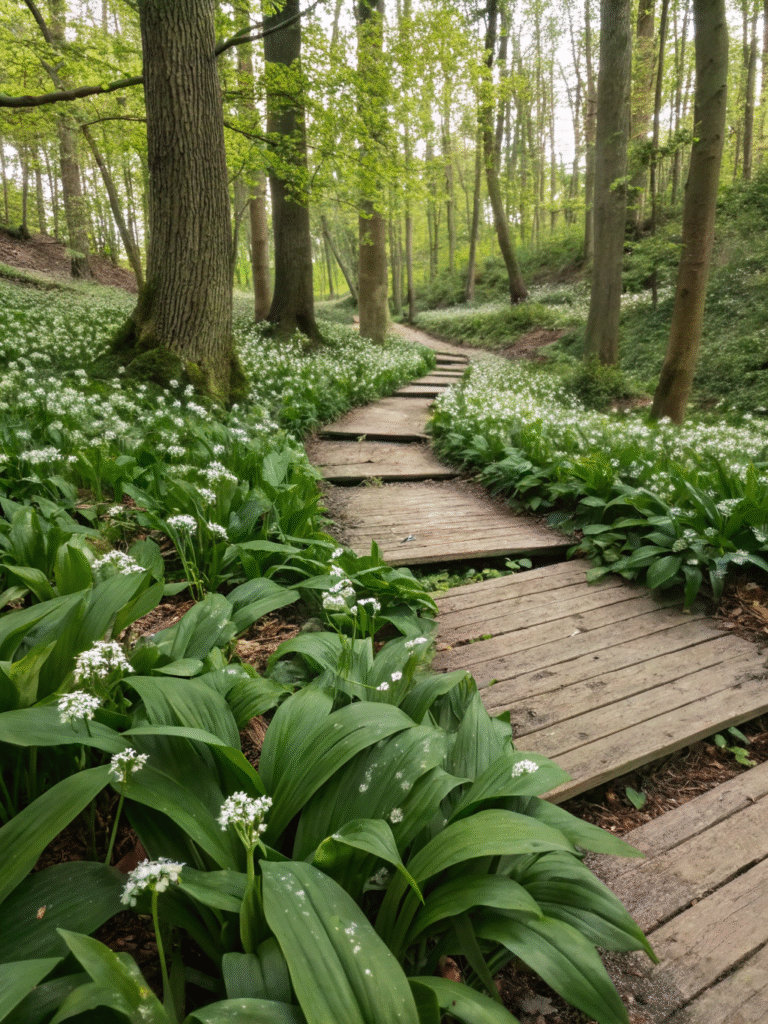 25realistic photo of a shady woodland garden with