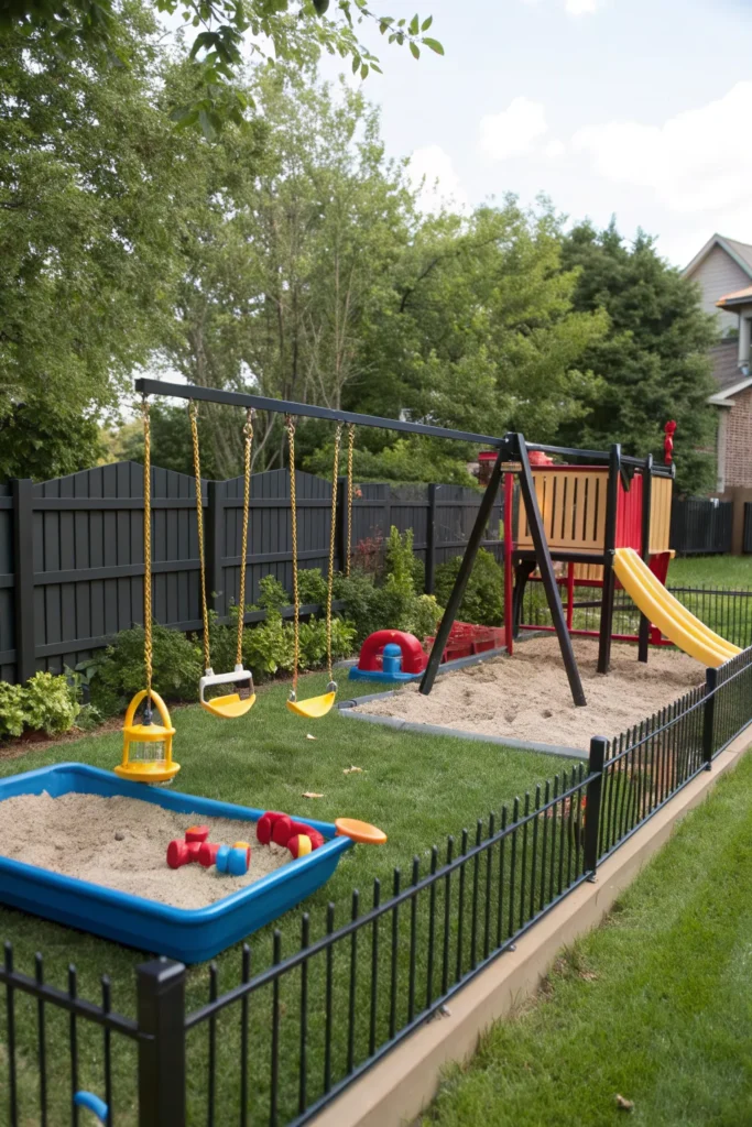 26 black fence with kids play areas a playful b