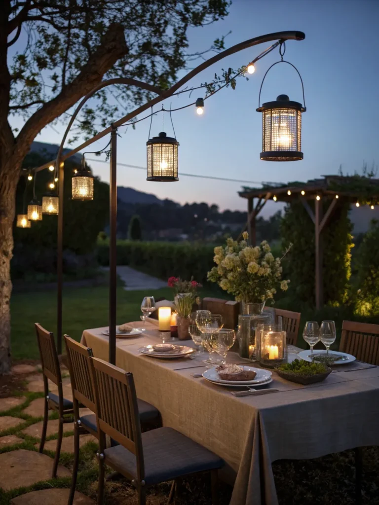 26 outdoor table with sleek dimmable lanterns ca