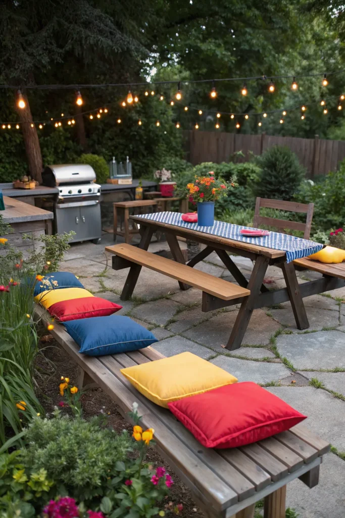 26 picnic benches with colorful cushions patio bb