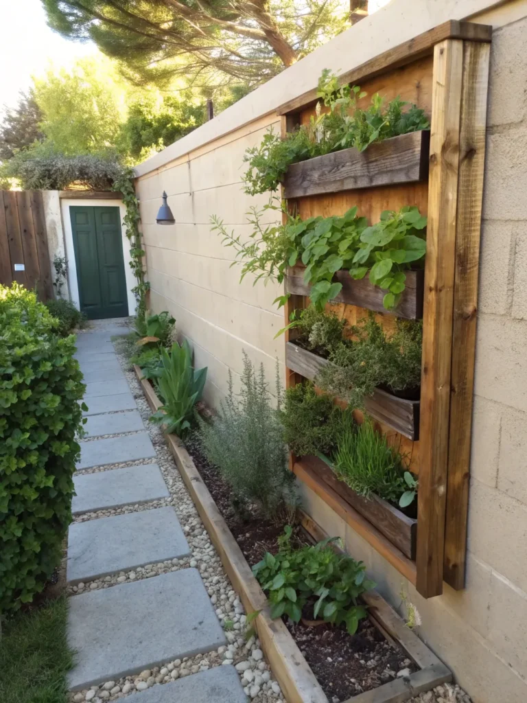 26 small courtyard garden with a wall mounted ver