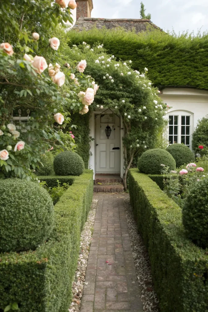 27 classic cottage front garden with neat hedges