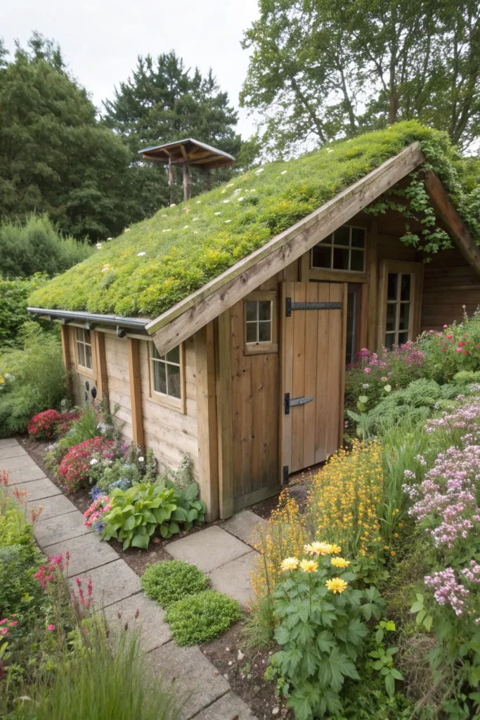 27 cottage garden shed with green roof plants r