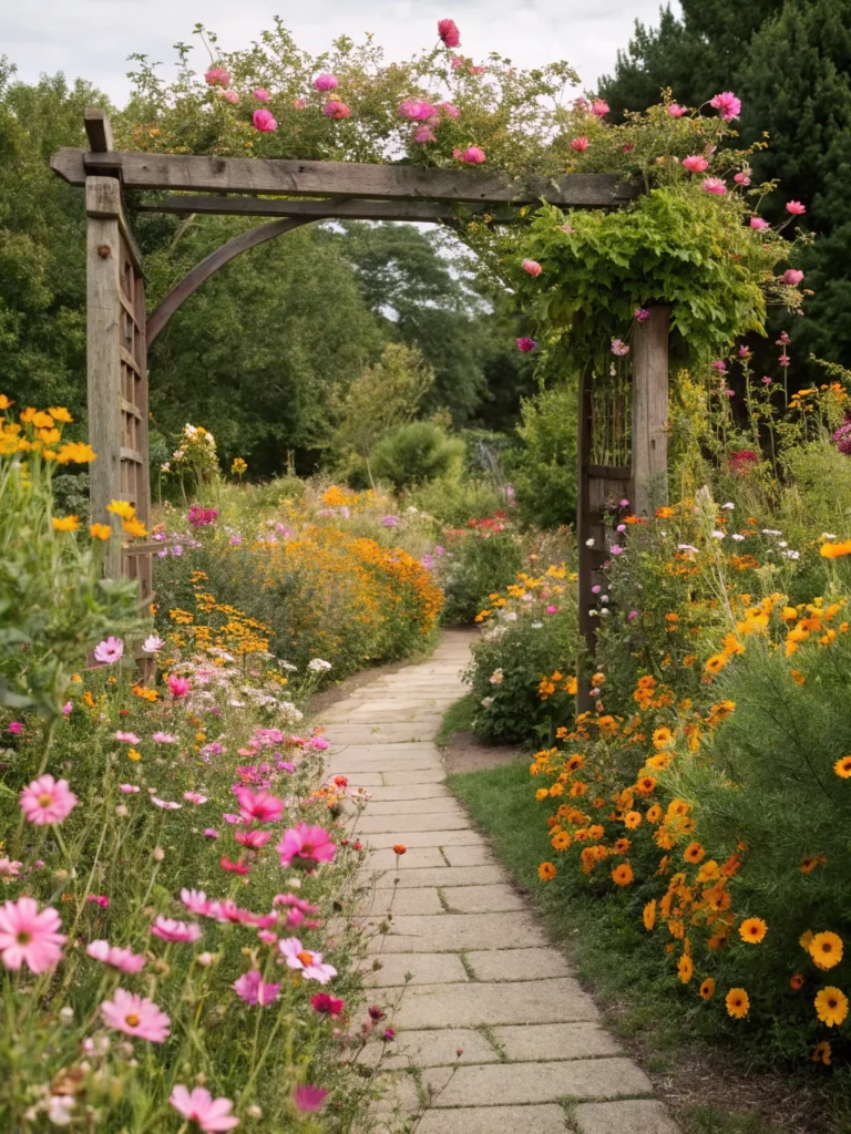 27 garden entrance path edged with dense blooming