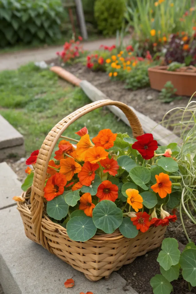 27 nasturtium a cheerful basket of nasturtiums i