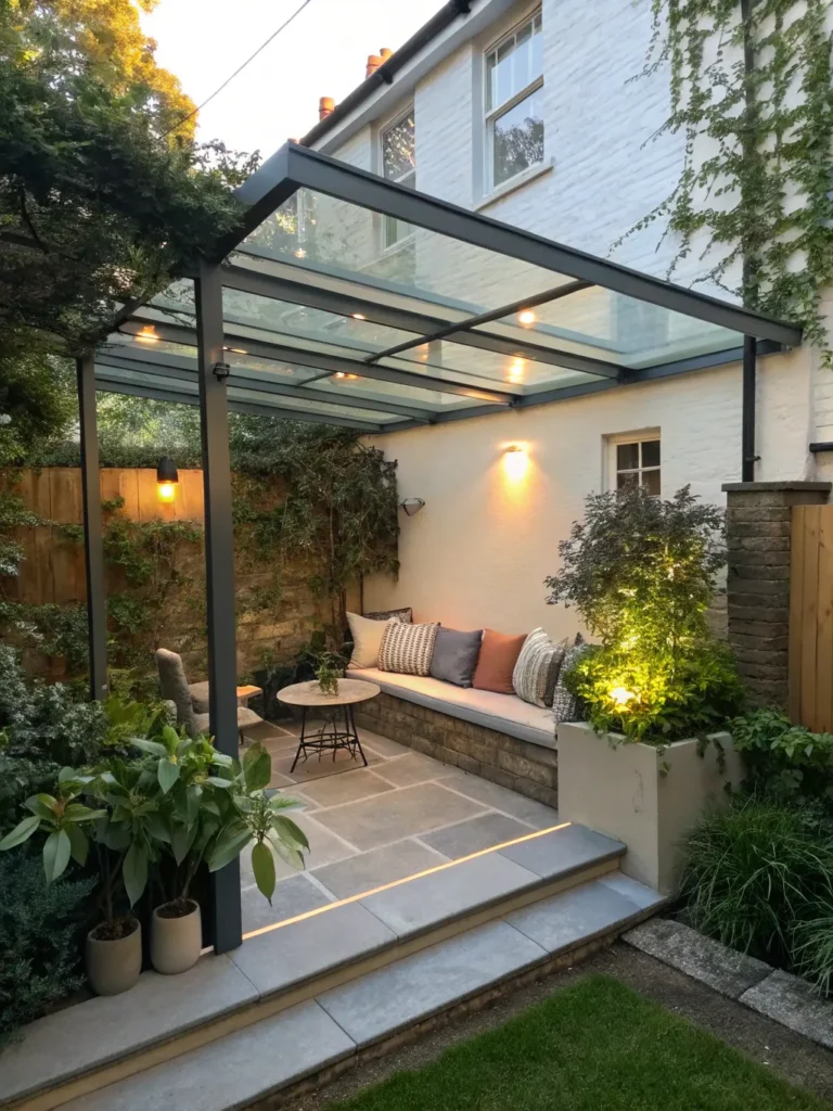 27 small courtyard garden with a modern glass can