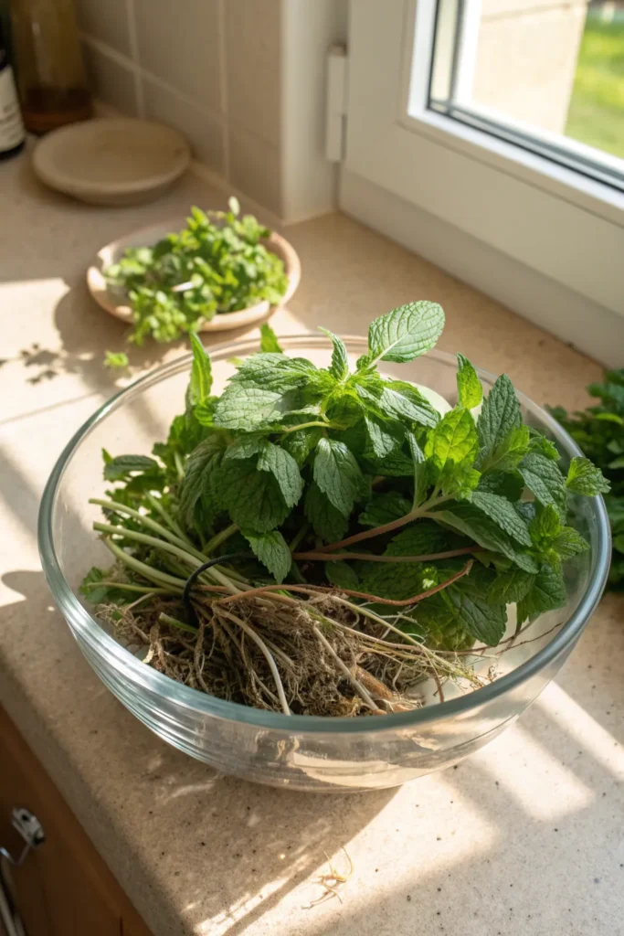 27 spearmint in a glass bowl a round glass bow