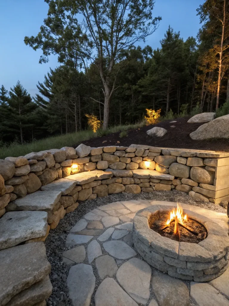27 u shaped stone wall natural fire pit ideas
