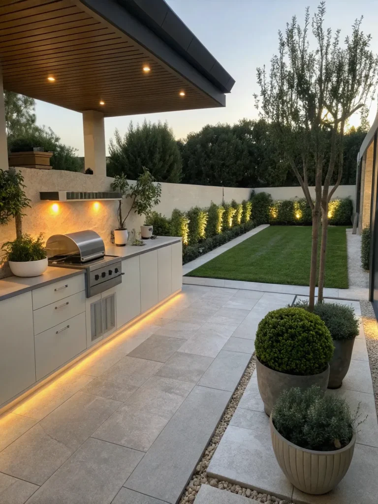 27realistic photo of a modern outdoor kitchen feat