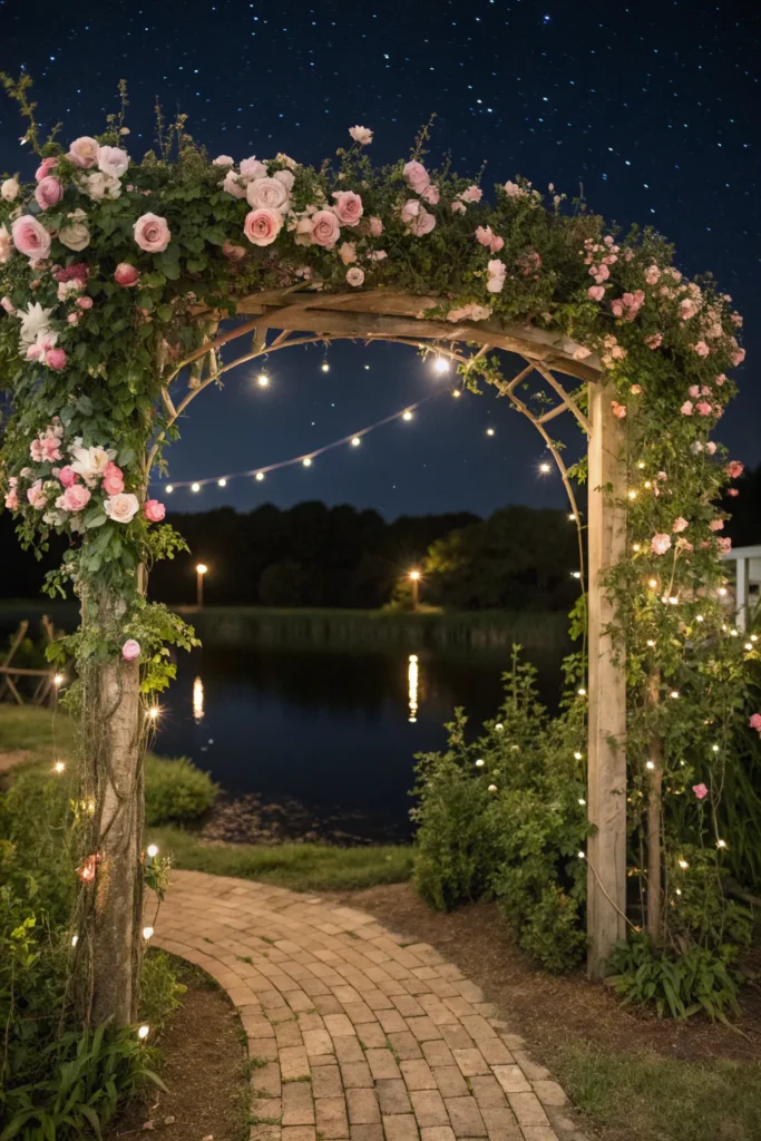 28 a garden arch covered in climbing roses and s