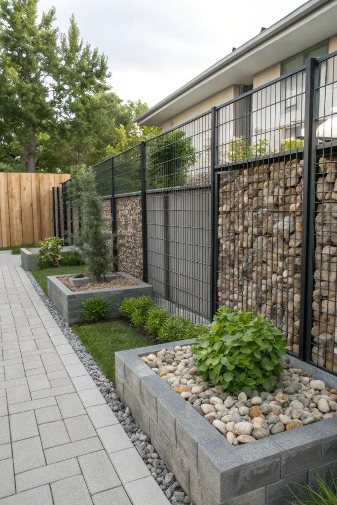 28 gabion wall fence backyard scene with gabion
