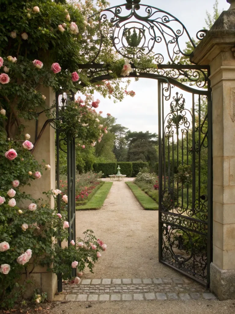 28 realistic image of an ornate wrought iron gard