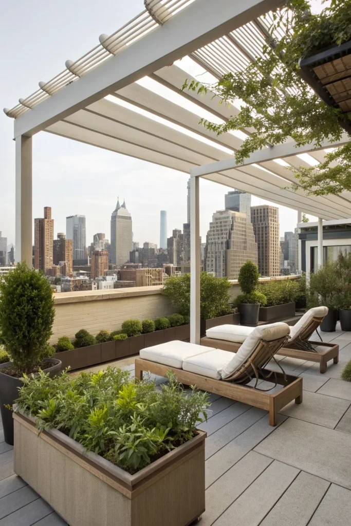 28 rooftop garden with a chic city rooftop pergo