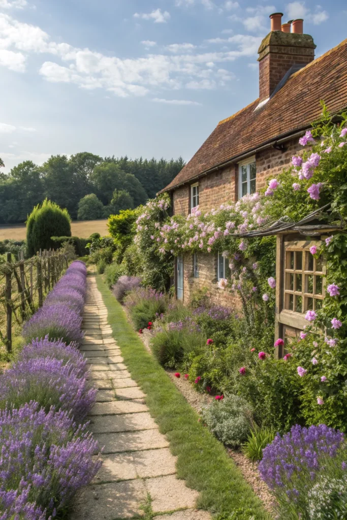 28 rustic front garden with lavender and jasmine