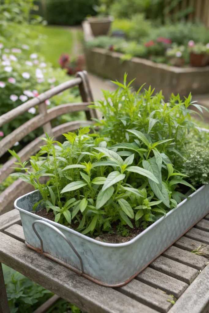 28 vietnamese coriander in a tin tray a shallo