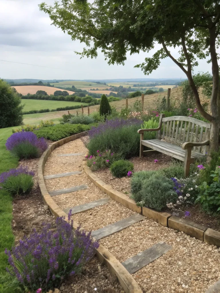 28country garden using sleepers and lavender hedge