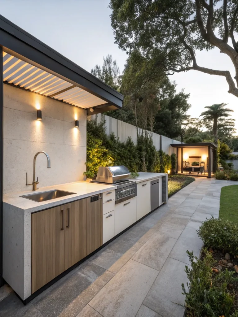 28realistic photo of a modern outdoor kitchen feat