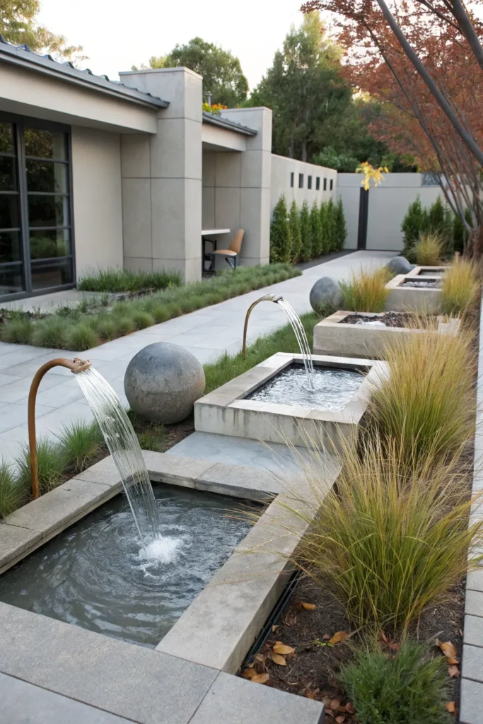 29 modern garden with sculptural water features
