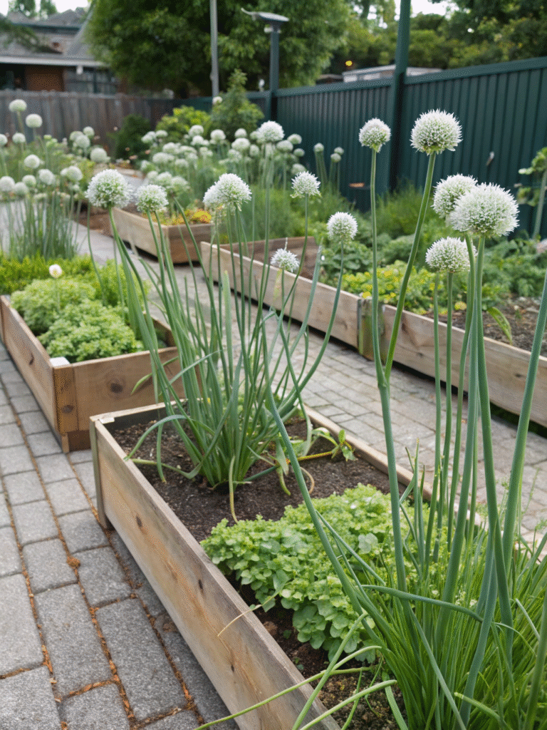 29realistic photo of a neat kitchen garden with fi