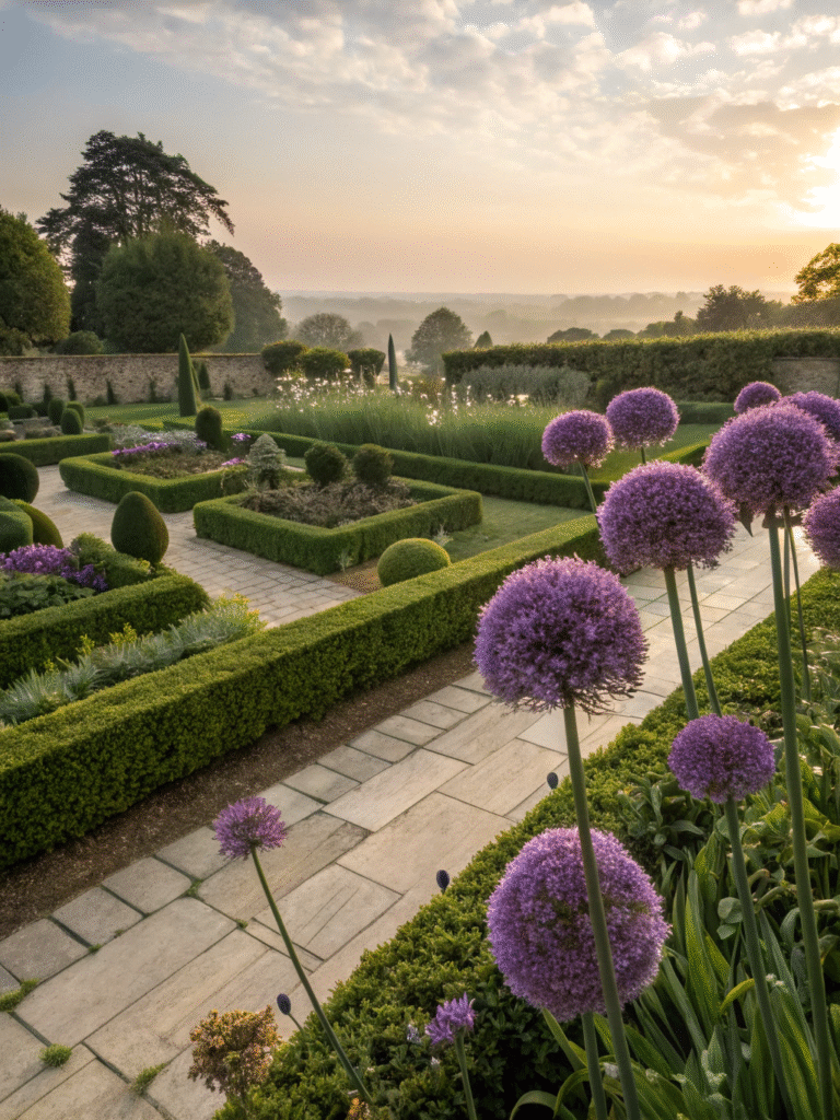 2realistic photo of a formal garden layout with dr