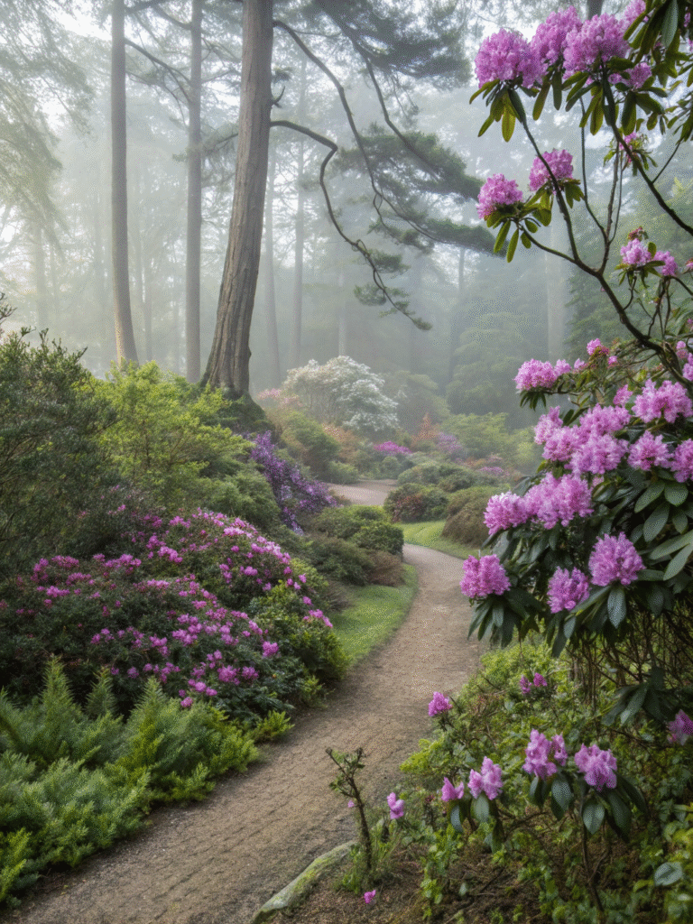 3 cool climate woodland garden with rhododendron