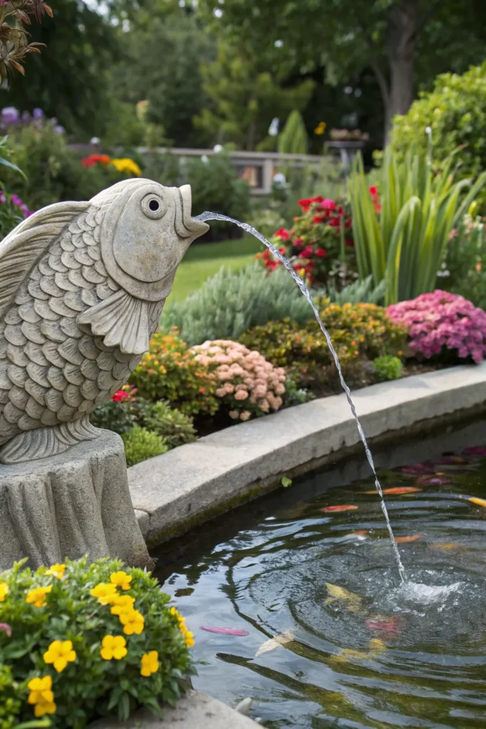 3 goldfish water spitter a cheerful garden pond