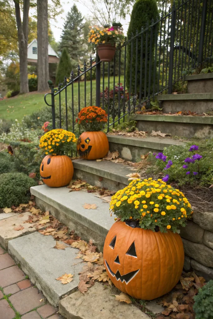 3 pumpkins as creative planters hollowed pumpk