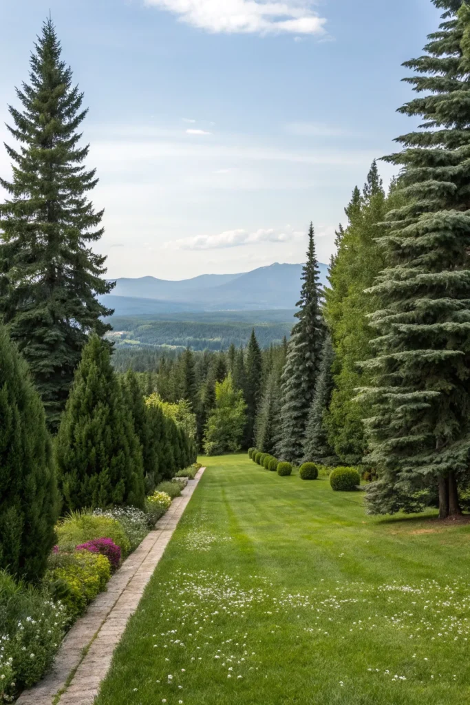 3 spruce a landscaped yard with tall spruce tr