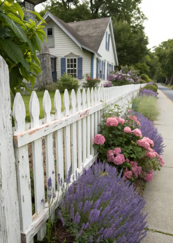 3 vintage whitewashed picket fence show a realis