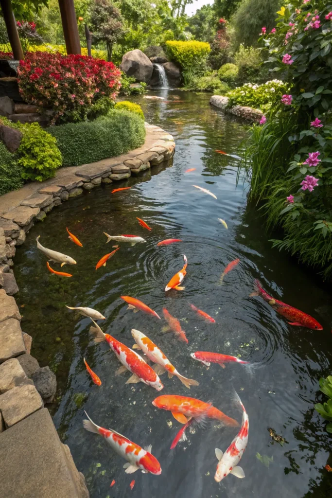 30 colorful fish pond a lively pond with goldf