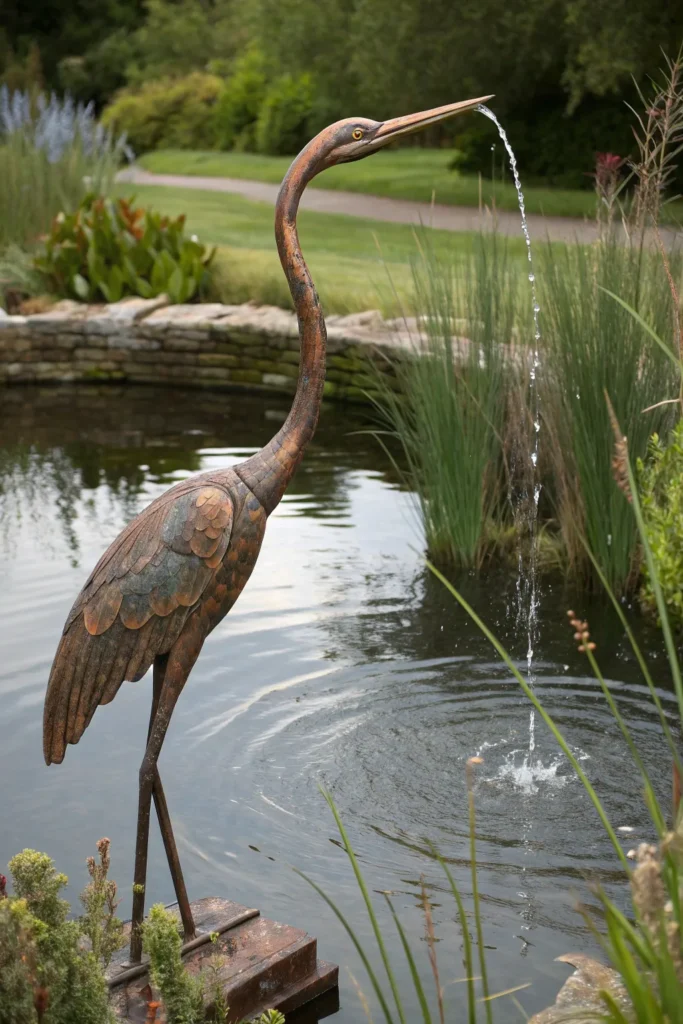 30 copper heron spout a tall copper heron sculpt