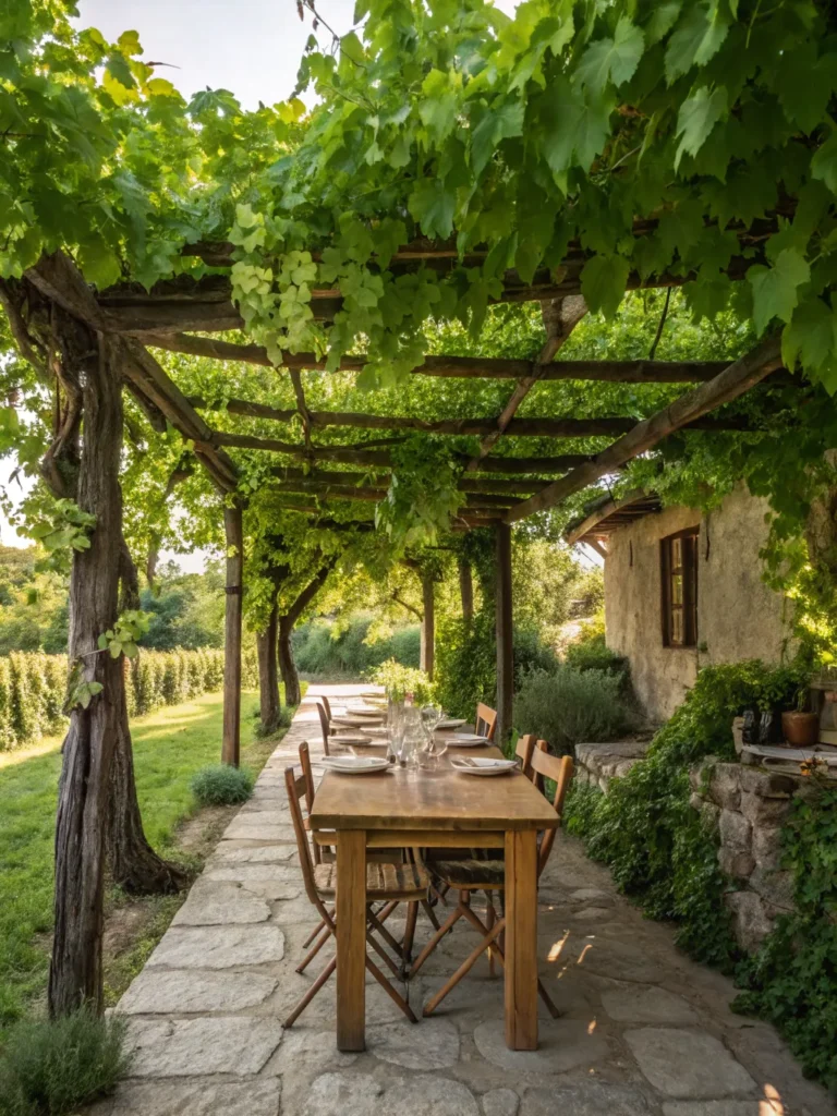 30 realistic view of a pergola dining area covere