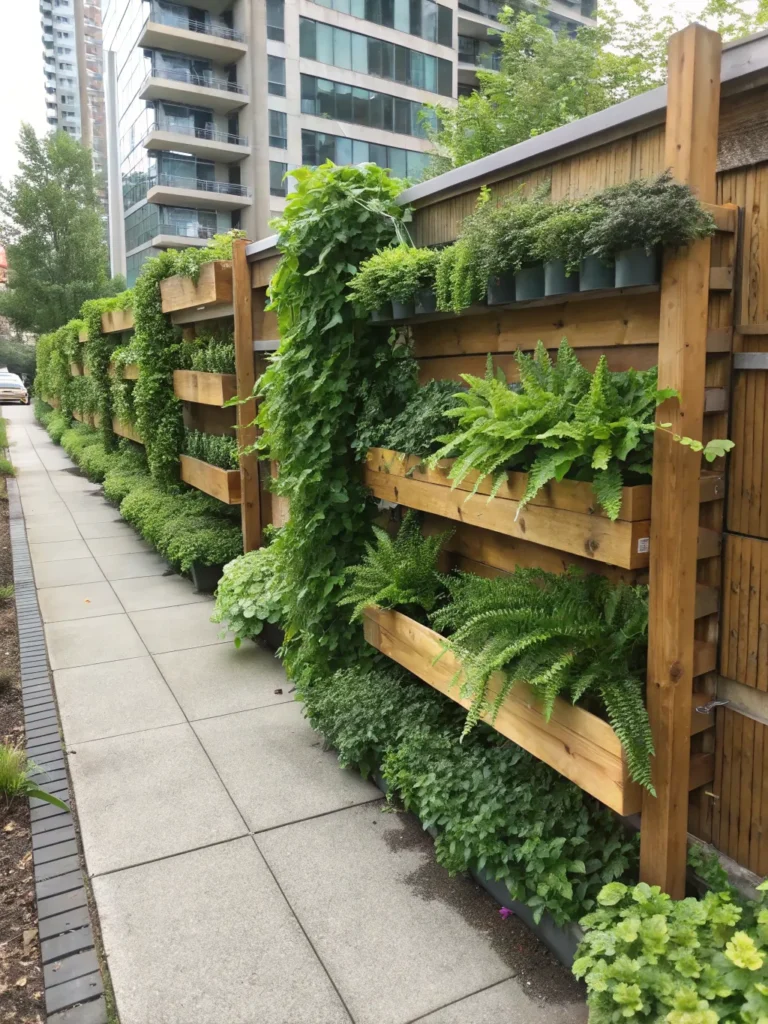 30 wooden garden fence covered in tiered vertical