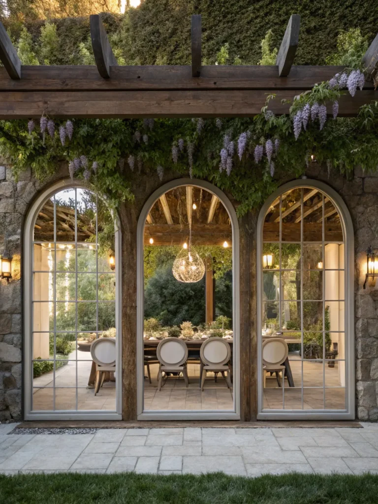 31 three arched mirrors under a wooden pergola wi