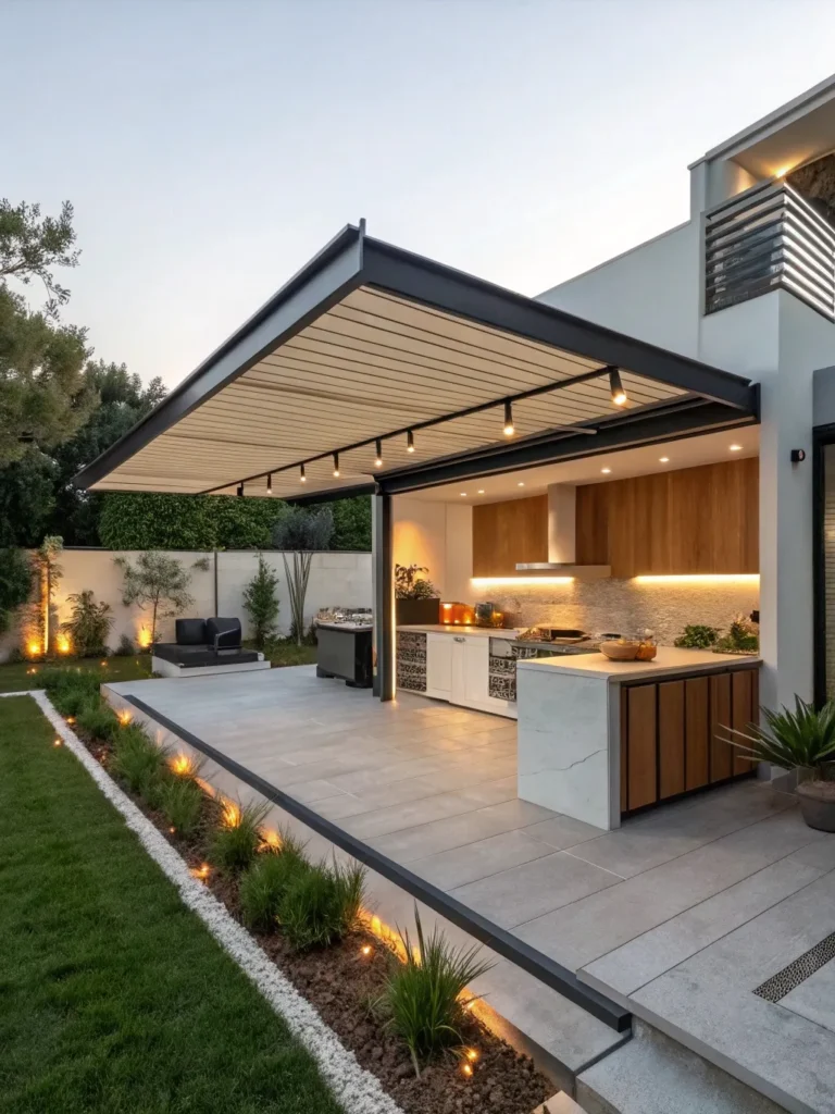31realistic photo of a modern outdoor kitchen feat