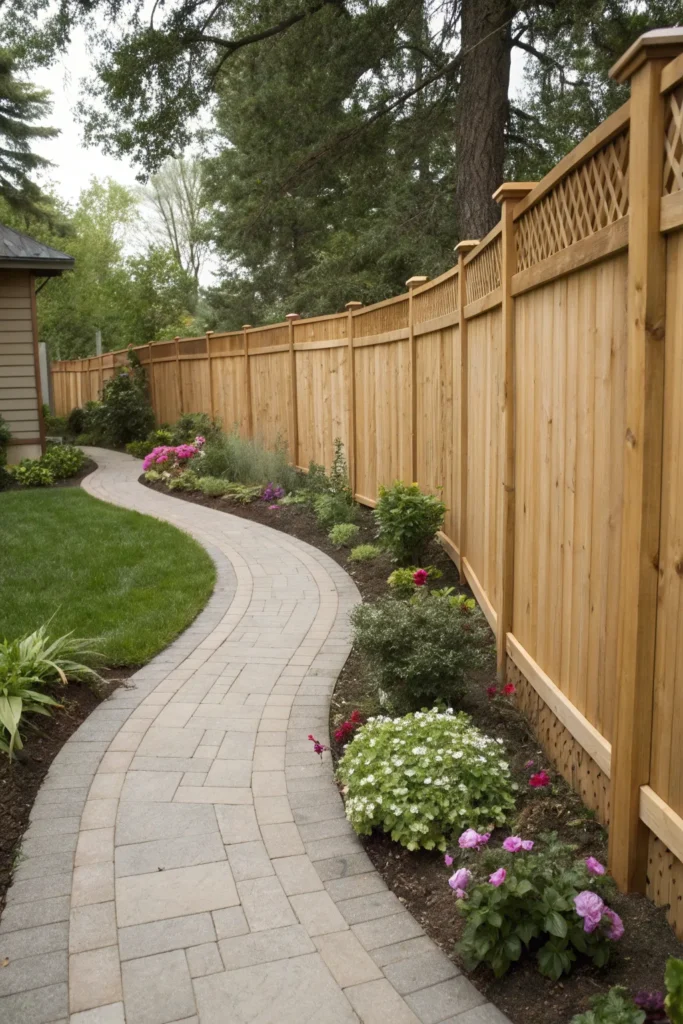 32 curved wooden fence backyard with gently curv