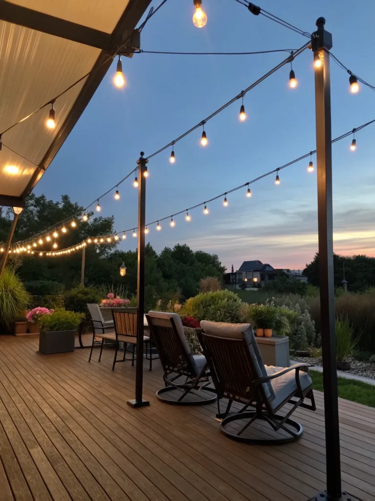 32 retractable poles with hanging string lights e