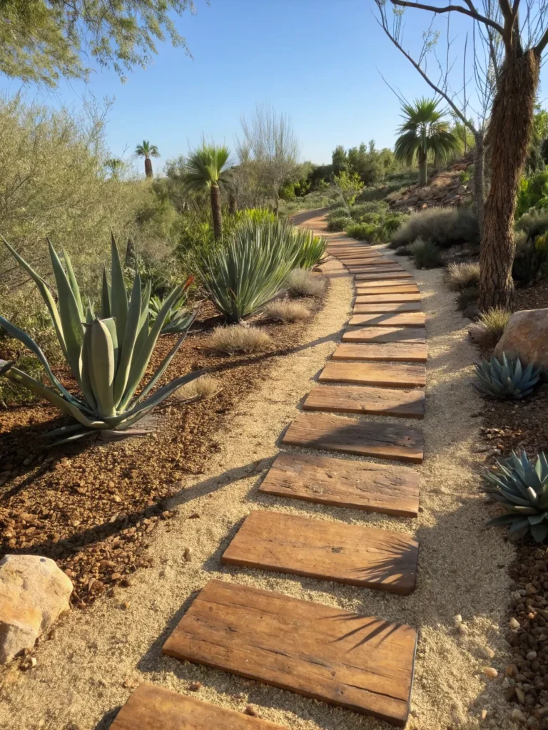 32natural garden path with terra brown sleepers s