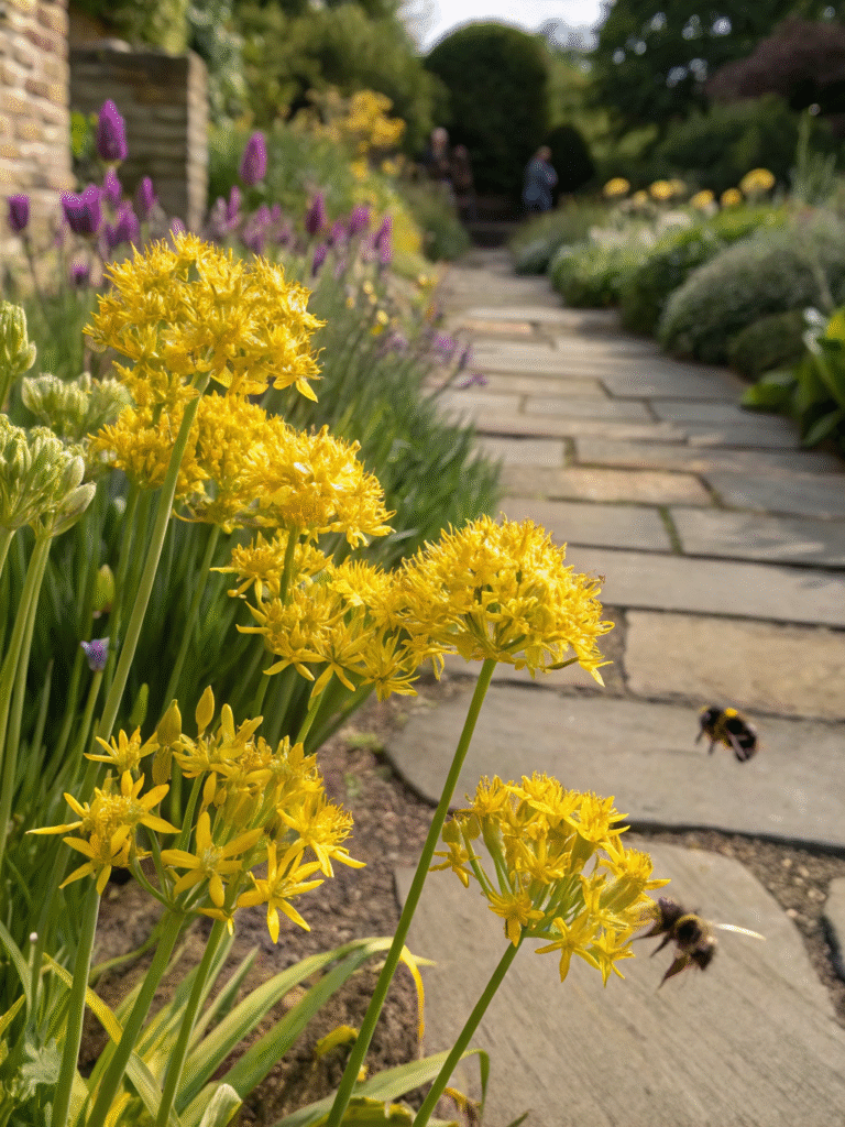 33realistic photo of a sunlit cottage garden with