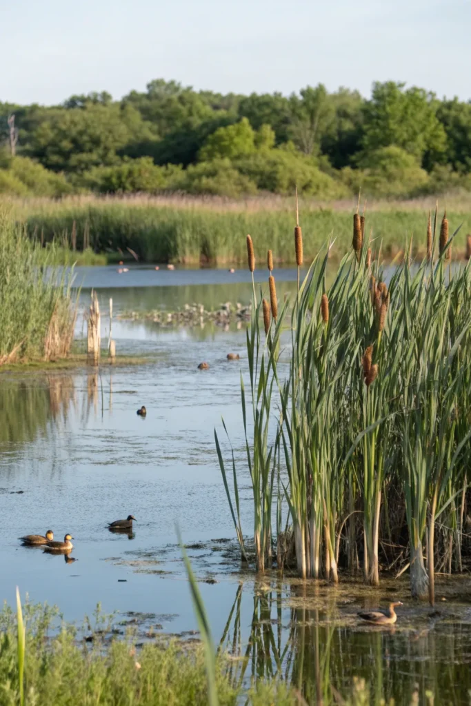 34 cattail pond a pond with tall cattails grow