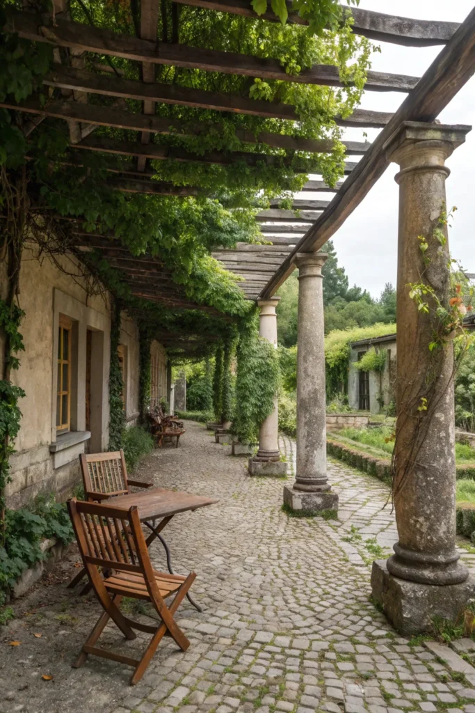 34 old world european pergola weathered stone p