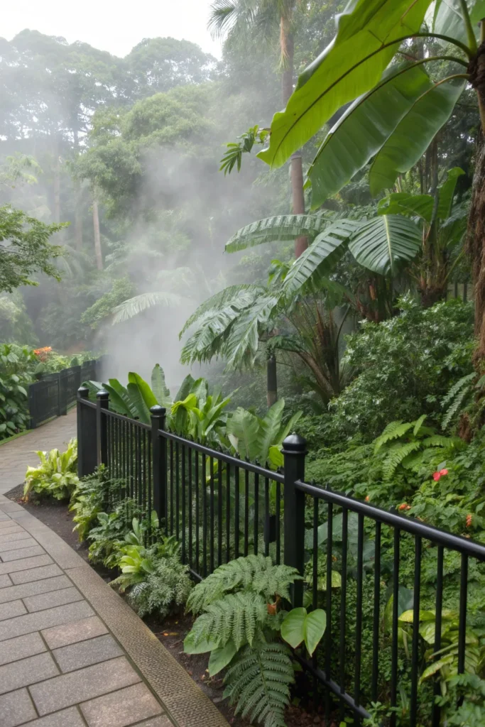 34 rainforest retreat a black fence behind layer