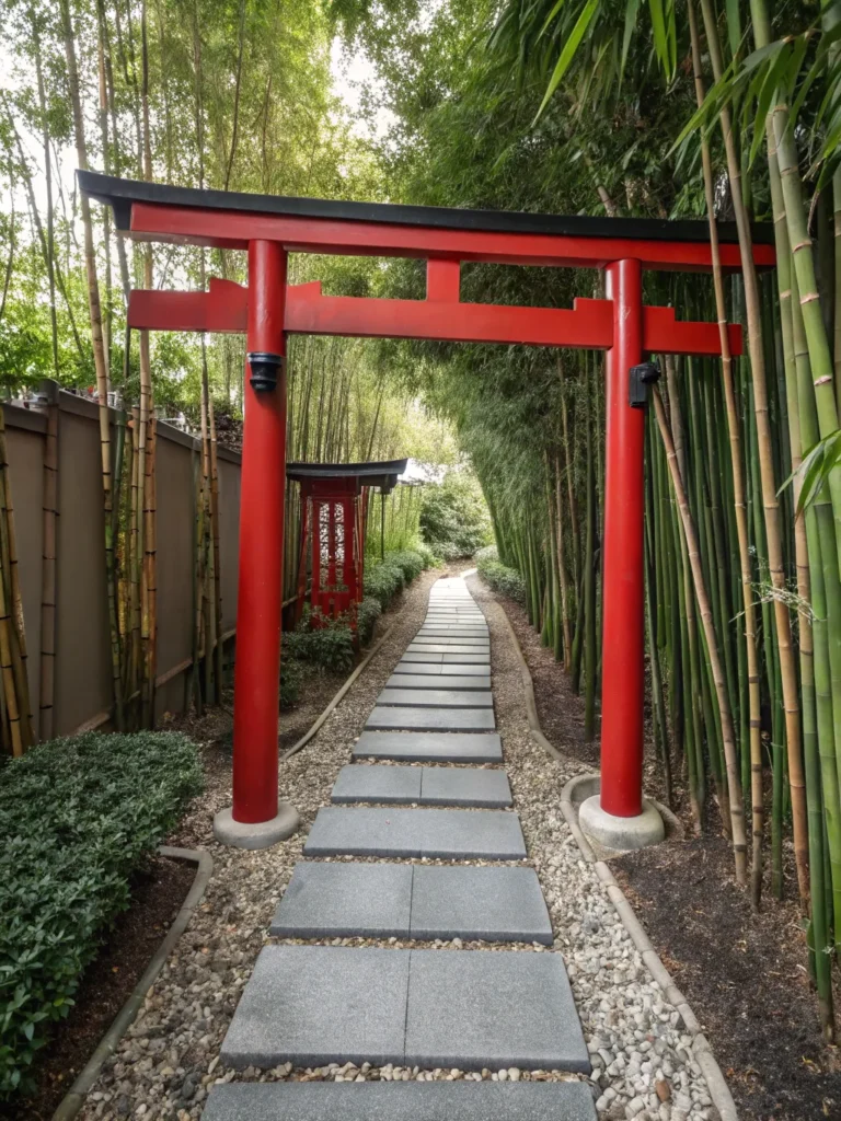 34 red japanese torii gate at start of garden pat
