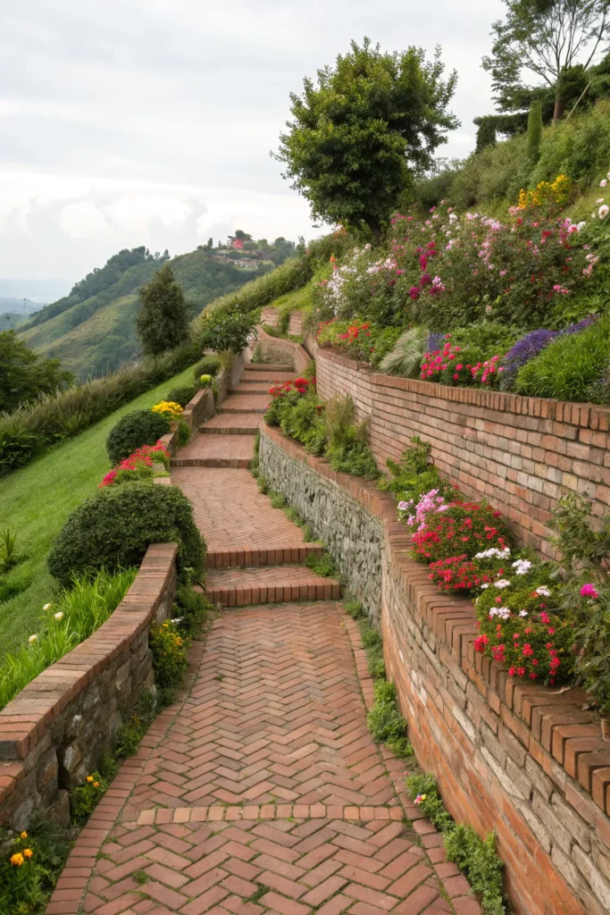 34 terraced hillside brick pathway garden a bric