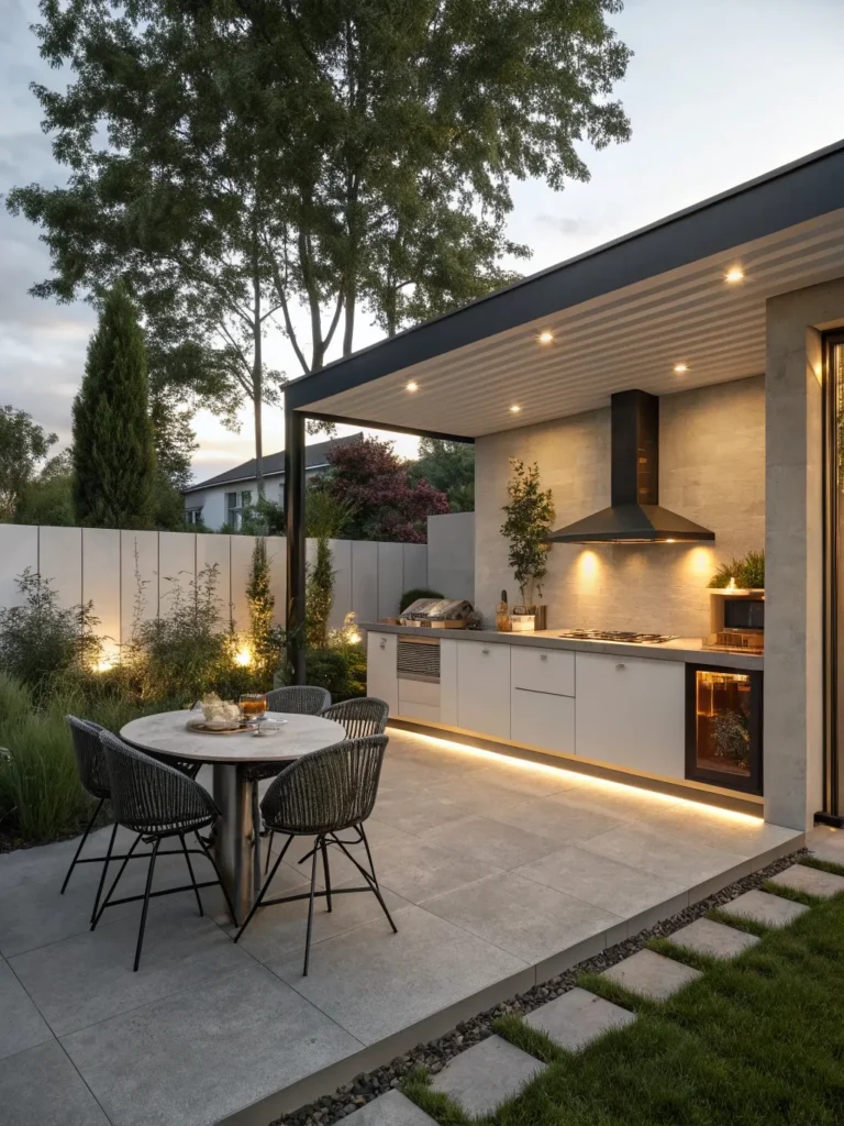 34realistic photo of a modern outdoor kitchen feat