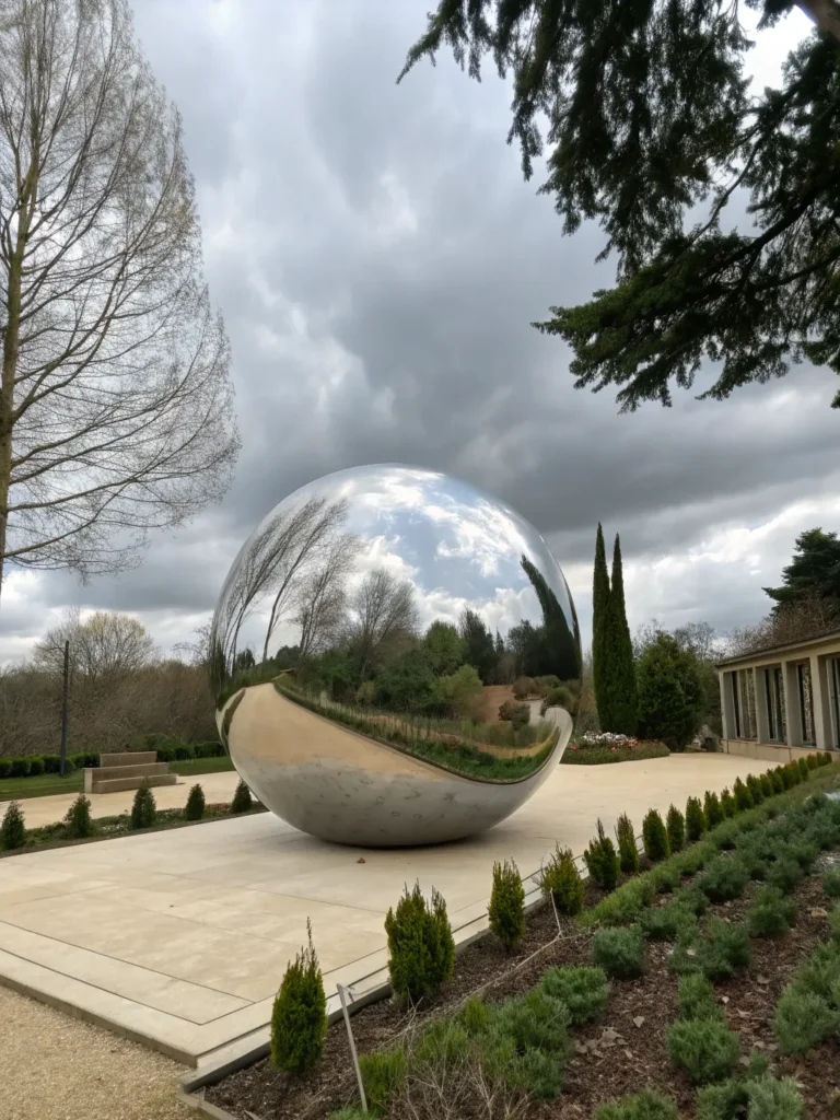 35 a large mirrored sculpture such as a polished